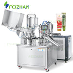Automated soft tube filling sealing machine for sauce with Feizhan branding on a white background