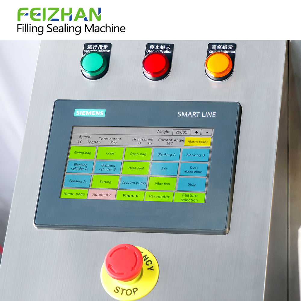 control panel of premade pouch filling machine