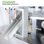 products outfeed of automatic yogurt cup filling sealing machine